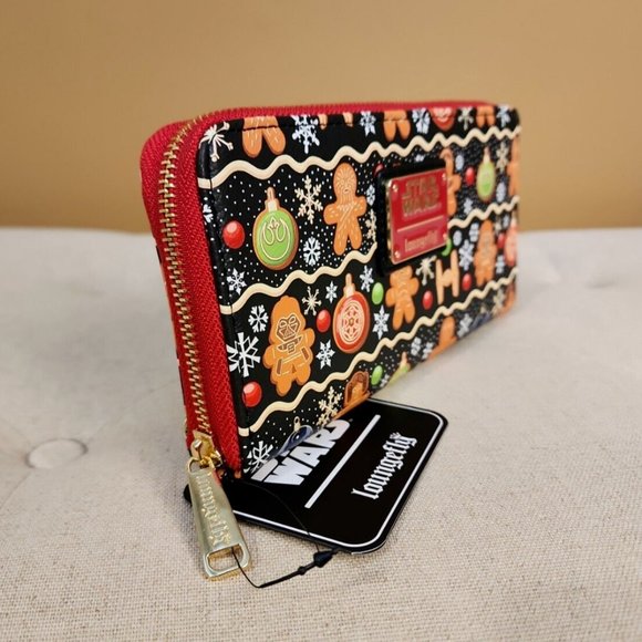 Loungefly Disney Star Wars Holiday Gingerbread Cookie AOP Wallet Zip Around NEW - Picture 3 of 13